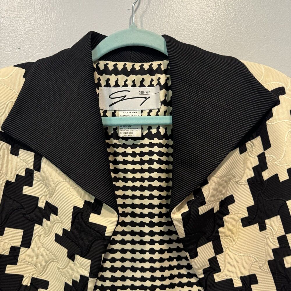 Vintage Genny Jacket Wool Silk Crop Houndstooth Italy Black Blazer Women US 12 - Picture 8 of 9